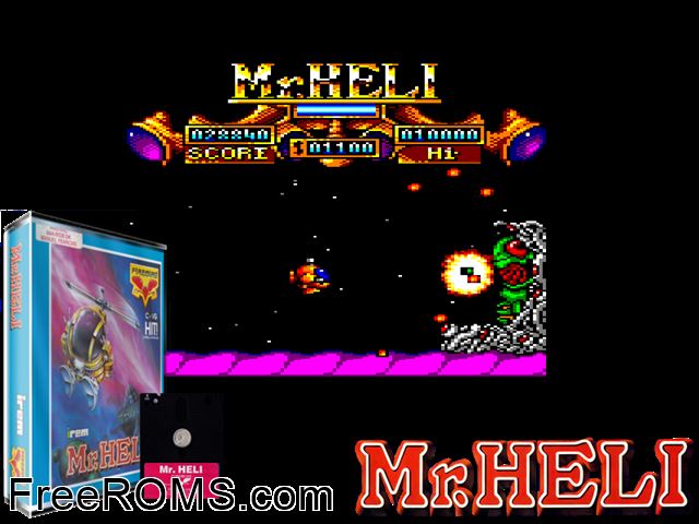 Mr. Heli (uk) (1989) [h1] Amstrad CPC game showing 3D box cover and gameplay screenshot